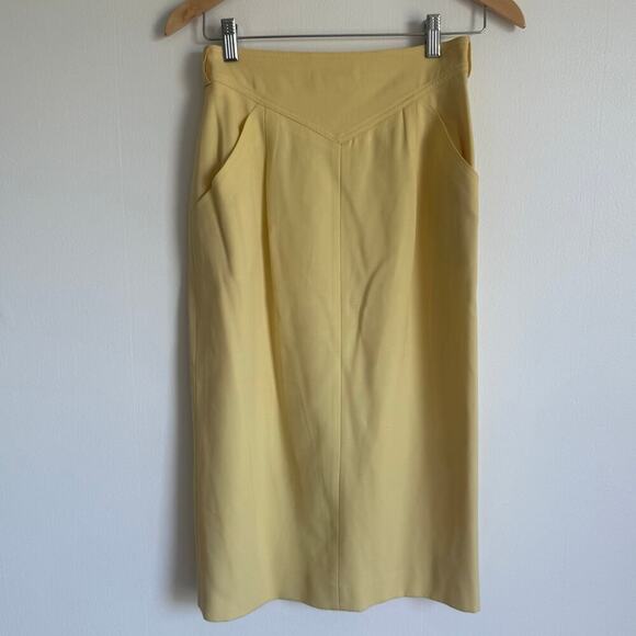 Karl Lagerfeld Made in Italy Butter Yellow Wool Pencil Skirt VTG Designer Sz 40 - Picture 1 of 11